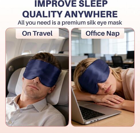 100% Mulberry Silk Sleep Mask for Women and Men, Blackout Eye Masks for Sleep, Adjustable Strap Eye Covers, Travel Essentials for Women, Soft Sleeping Mask with Ear Protection(Dark Blue) in Saudi Arabia