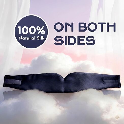 100% Mulberry Silk Sleep Mask for Women and Men, Blackout Eye Masks for Sleep, Adjustable Strap Eye Covers, Travel Essentials for Women, Soft Sleeping Mask with Ear Protection(Dark Blue) in Saudi Arabia
