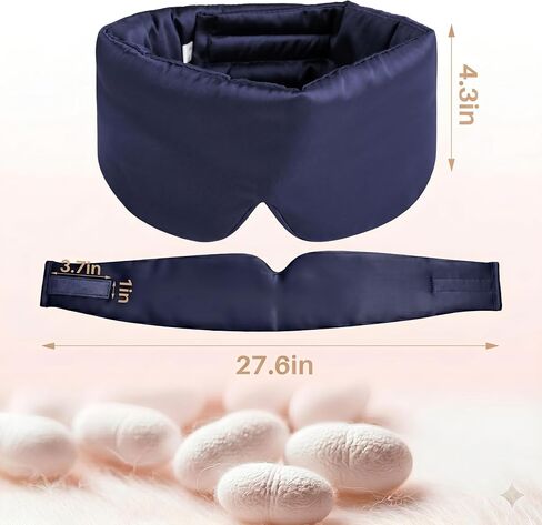 100% Mulberry Silk Sleep Mask for Women and Men, Blackout Eye Masks for Sleep, Adjustable Strap Eye Covers, Travel Essentials for Women, Soft Sleeping Mask with Ear Protection(Dark Blue) in Saudi Arabia