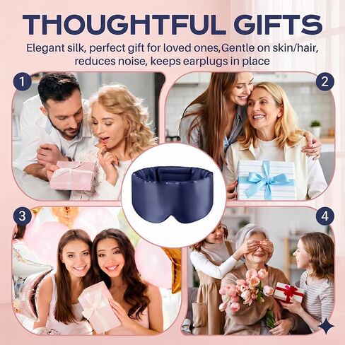 100% Mulberry Silk Sleep Mask for Women and Men, Blackout Eye Masks for Sleep, Adjustable Strap Eye Covers, Travel Essentials for Women, Soft Sleeping Mask with Ear Protection(Dark Blue) in Saudi Arabia