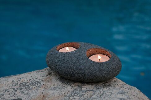 Natural Beach Pebble Tea Light Candle Holders (Double) in Saudi Arabia