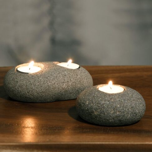 Natural Beach Pebble Tea Light Candle Holders (Double) in Saudi Arabia