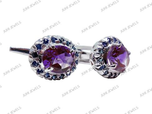 Natural Amethyst Sapphire Cufflinks 925 Silver Amethyst Sapphire Groomsmen Cufflinks For Wedding November Birthstone Cufflinks in Saudi Arabia