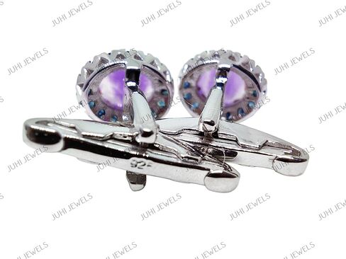 Natural Amethyst Sapphire Cufflinks 925 Silver Amethyst Sapphire Groomsmen Cufflinks For Wedding November Birthstone Cufflinks in Saudi Arabia