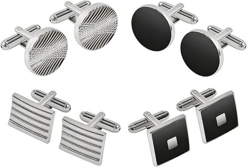 8 Pcs Men's Classic Cufflinks Cuff Links for Men Silver Black Striped Disc Square Rectangle Cuff Links Shirt Suit Men’s Jewelry or Accessories in Saudi Arabia
