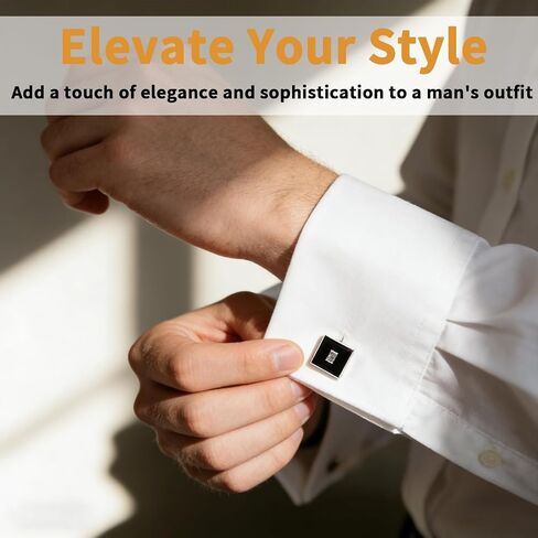 8 Pcs Men's Classic Cufflinks Cuff Links for Men Silver Black Striped Disc Square Rectangle Cuff Links Shirt Suit Men’s Jewelry or Accessories in Saudi Arabia