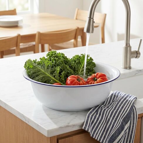 Baluue Enamel Basin 14.17 Inch Enamel Mixing Bowl Large Enamelware Foot Soaking Basin for Laundry, Kitchen, Bathroom & Farmhouse Decor Metal Tub Bowl in Saudi Arabia