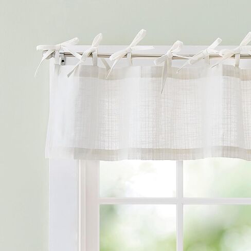 Curtainworks Kitchen Window Valance - Ivory Off-White Cotton Striped Tab Top Farmhouse Curtain - 58" x 14"- 1 Piece in Saudi Arabia