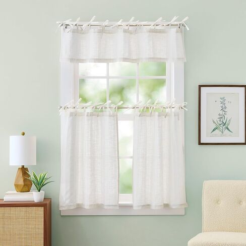 Curtainworks Kitchen Window Valance - Ivory Off-White Cotton Striped Tab Top Farmhouse Curtain - 58" x 14"- 1 Piece in Saudi Arabia
