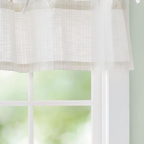 Curtainworks Kitchen Window Valance - Ivory Off-White Cotton Striped Tab Top Farmhouse Curtain - 58" x 14"- 1 Piece in Saudi Arabia