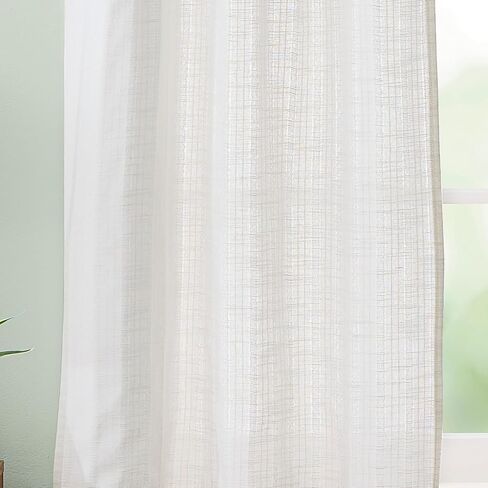 Curtainworks Kitchen Window Valance - Ivory Off-White Cotton Striped Tab Top Farmhouse Curtain - 58" x 14"- 1 Piece in Saudi Arabia