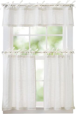Curtainworks Kitchen Window Valance - Ivory Off-White Cotton Striped Tab Top Farmhouse Curtain - 58" x 14"- 1 Piece in Saudi Arabia