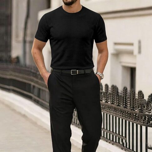 Breeze Shirts for Men Beer Belly Short Sleeve Textured Work Shirts Big and Tall Crew Neck Tretchy Quick Dry Soft Top in Saudi Arabia