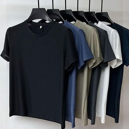 Breeze Shirts for Men Beer Belly Short Sleeve Textured Work Shirts Big and Tall Crew Neck Tretchy Quick Dry Soft Top in Saudi Arabia
