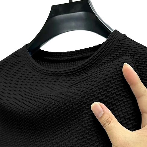 Breeze Shirts for Men Beer Belly Short Sleeve Textured Work Shirts Big and Tall Crew Neck Tretchy Quick Dry Soft Top in Saudi Arabia