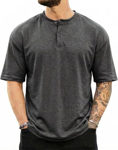 Opomelo Men's Henley Shirts Short Sleeve Collarless Golf Shirts Casual Button Short Sleeve Summer Gym Athletic T Shirts in Saudi Arabia