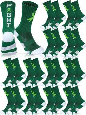 Chicingyou 12 Pairs Mental Health Awareness Socks Bulk, Green Ribbon Crew Football Socks Mental Health Gifts for Men Women in Kuwait
