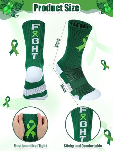 Chicingyou 12 Pairs Mental Health Awareness Socks Bulk, Green Ribbon Crew Football Socks Mental Health Gifts for Men Women in Kuwait