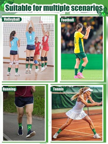 Chicingyou 12 Pairs Mental Health Awareness Socks Bulk, Green Ribbon Crew Football Socks Mental Health Gifts for Men Women in Kuwait