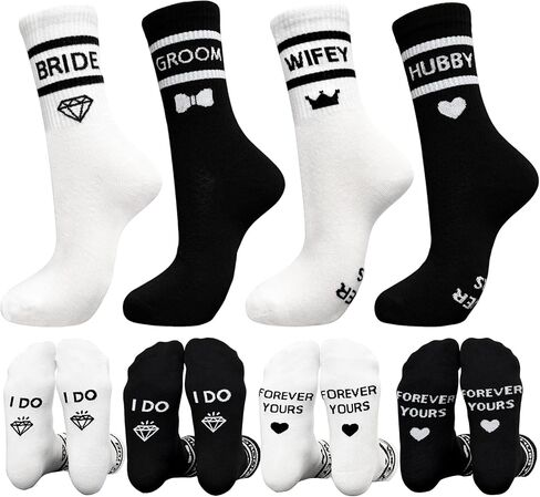 4 Paris Bride and Groom Socks, Wifey Hubby Wedding Socks Engagement Gifts for Couples Funny in Saudi Arabia