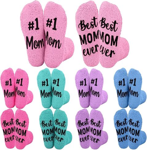 Cuffbow 10 Pairs Best Mom Ever Socks Gifts Bulk, Mothers Day Fuzzy Warm Coral Fleece Socks Gifts Bulk for Church Charities Community Centers Mother Birthday in Kuwait