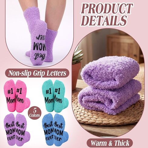 Cuffbow 10 Pairs Best Mom Ever Socks Gifts Bulk, Mothers Day Fuzzy Warm Coral Fleece Socks Gifts Bulk for Church Charities Community Centers Mother Birthday in Kuwait