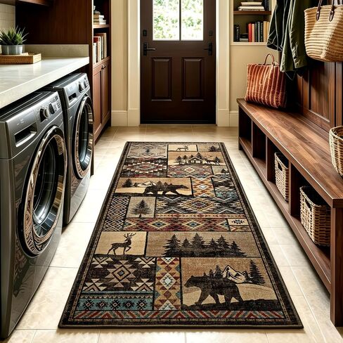 HOMORE Runner Rug 2x5 Washable Western Rugs for Hallway Entryway,Rustic Cabin Runner Rug Non Slip,Southwestern Lodge Rugs for Bedroom Kitchen Laundry,Brown in Saudi Arabia
