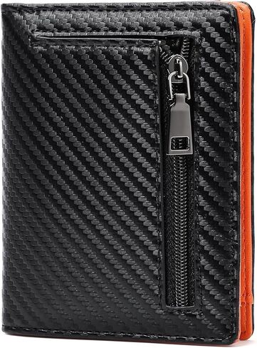 Slim Bifold Genuine Leather Wallet for Men RFID Blocking Thin Credit Card Holder with Zipper Coin Pocket Minimalist Front Pocket Design (Sky Black) in Saudi Arabia