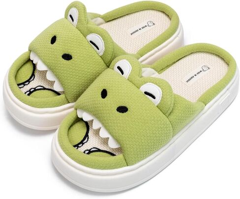 Cute Crocodile Slippers for Women & Men, Cartoon Animal House Slippers with Thick Sole, Linen Insole Non-Slip Indoor Slippers, Soft Cozy Bedroom Slides in Saudi Arabia