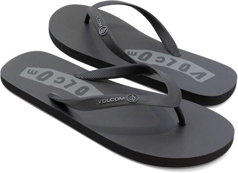 صنادل Volcommotion Flip Flop للرجال من Volcom - إسفنج مريح، صندل ثونغ صديق للماء، أسود رمادي V، 12 in Kuwait