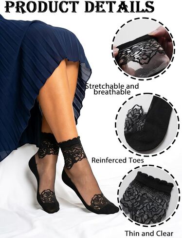 Women Sheer Sock Black See Through Socks Flower Nylon Sock(4 Pairs) in Kuwait