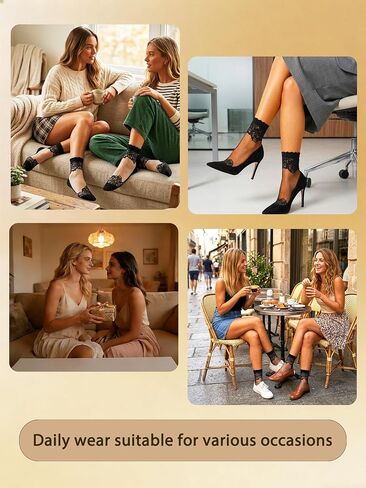 Women Sheer Sock Black See Through Socks Flower Nylon Sock(4 Pairs) in Kuwait