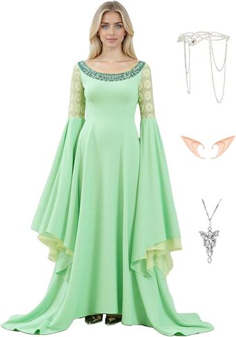 Arwen Costume for Women Queen Dress With Headpiece Elf Halloween Cosplay Medieval Renaissance Dress Gown in Saudi Arabia
