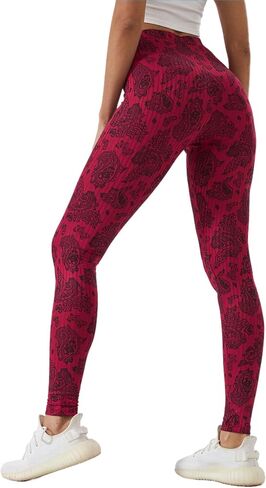 Women's High Waisted Ribbed Paisley Print Yoga Leggings - Buttery Soft Workout Pants for Gym Running Loungewear in Saudi Arabia