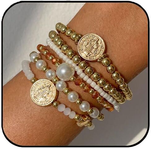Aluinn Gold Bracelets for Women Boho Bracelets Jewelry Set Stars Pearls Coin Charms Retro Adjustable Beach Stackable Cuff Bracelets for Women in Saudi Arabia