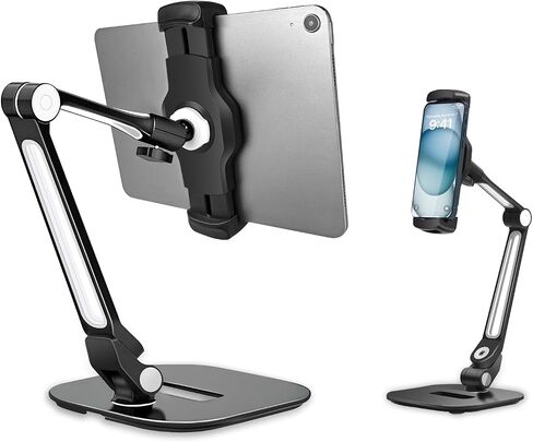 Tablet Kiosk - Universal Tablet Locking Stand for 4.9" - 12.9" Devices, 360° Rotating Anti-Theft Security Stand for iPad, iPad Air, Samsung, Height Adjustable Foldable Table Top (White) in Kuwait