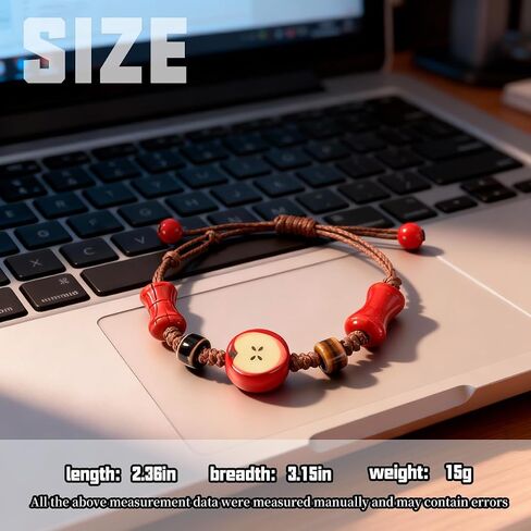 2 Pcs Apples Ceramic Bracelet for Women & Men - Adjustable Rope String Bracelet,Handmade Woven Cord Bracelet in Kuwait