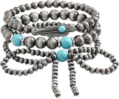 Vintage Navajo Pearl Bracelet For Women, Layered Silver Beaded Bow Chain. Handmade Boho Western Jewelry, Long Stackable Cowgirl Fashion Accessories Gift in Saudi Arabia