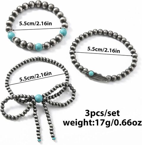 Vintage Navajo Pearl Bracelet For Women, Layered Silver Beaded Bow Chain. Handmade Boho Western Jewelry, Long Stackable Cowgirl Fashion Accessories Gift in Saudi Arabia