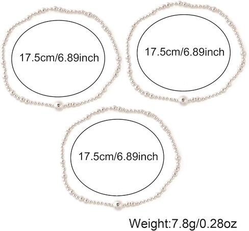 Silver Beaded Stretch Bracelet Set, 3PCS Stainless Steel Layered Ball Jewelry for Women in Saudi Arabia