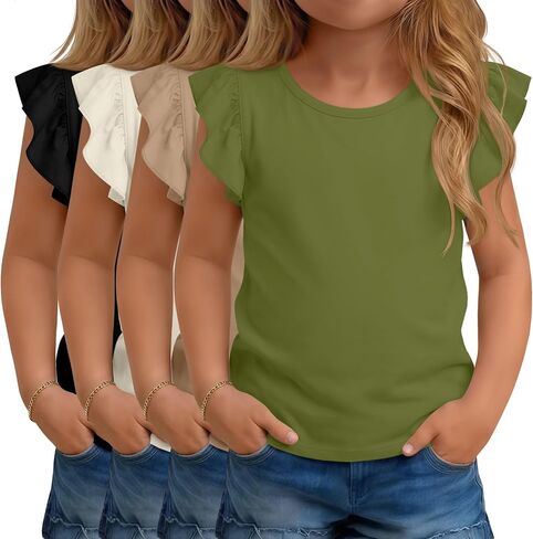 4 Pack Baby Girls' Shirts Ruffle Cotton Toddler Top Short Sleeve Puff Blouse Cute Tees Summer Casual Clothes 18M-5T in Saudi Arabia