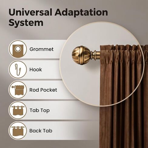 Brass Curtain Rods 18"-88",1 Inch Adjustable Decorative Curtain Rod | Heavy Duty Window Curtains Rod for Bedroom Living Room in Saudi Arabia