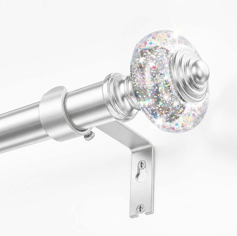 TVWOO Silver Curtain Rods for Windows:1Inch Adjustable Heavy Duty Curtain Rod 36-88",Modern Crystal Decorative Drapery Rods for Bedroom/Living Room,Antique Silver Single Rod Set with Bling Foil Finial in Saudi Arabia