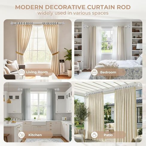TVWOO Silver Curtain Rods for Windows:1Inch Adjustable Heavy Duty Curtain Rod 36-88",Modern Crystal Decorative Drapery Rods for Bedroom/Living Room,Antique Silver Single Rod Set with Bling Foil Finial in Saudi Arabia