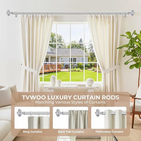 TVWOO Silver Curtain Rods for Windows:1Inch Adjustable Heavy Duty Curtain Rod 36-88",Modern Crystal Decorative Drapery Rods for Bedroom/Living Room,Antique Silver Single Rod Set with Bling Foil Finial in Saudi Arabia