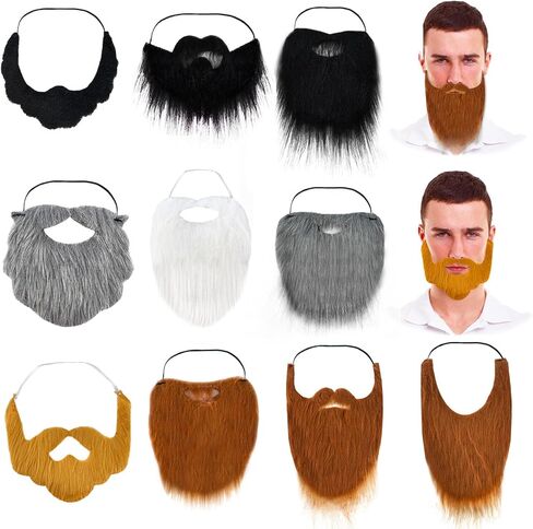 10 Pcs Fake Beards,Funny False Mustaches,Costume Beard Halloween for Adults and Kids Costume Party Cosplay Facial Supplies Black in Kuwait