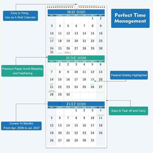 2025 Calendar - 2025 Wall Calendar from January 2025 to December 2025, Calendar 2025 with Premium Paper, Spiral Bound, 14.5'' x 11.5'' in Kuwait