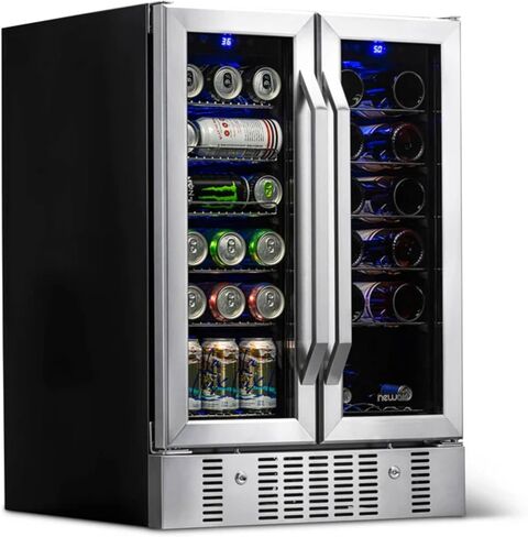 NewAir 15" Wine, Beer, Beverage Refrigerator Cooler | 9 Bottle, 48 Can Capacity | Stainless Steel Built-in or Freestanding Dual Zone Drink Fridge |Triple-Pane Glass Door, Digital Temperature Control in Saudi Arabia