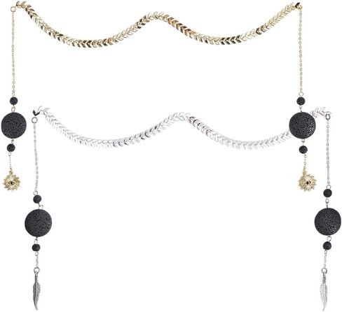 2 Pcs 2 Styles Face Chain With Sun Pendant, Gothic Metal Chain Vintage Nose Chain Brass Costume Body Jewelry Accessories for Halloween Christams Party Decoration, Sliver Gold in Kuwait