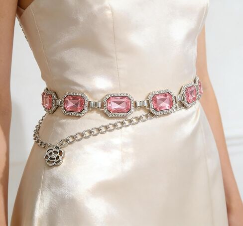 Pink Glass Diamond Chain Belt - Metal Women's Western Style Dress Belt in Saudi Arabia